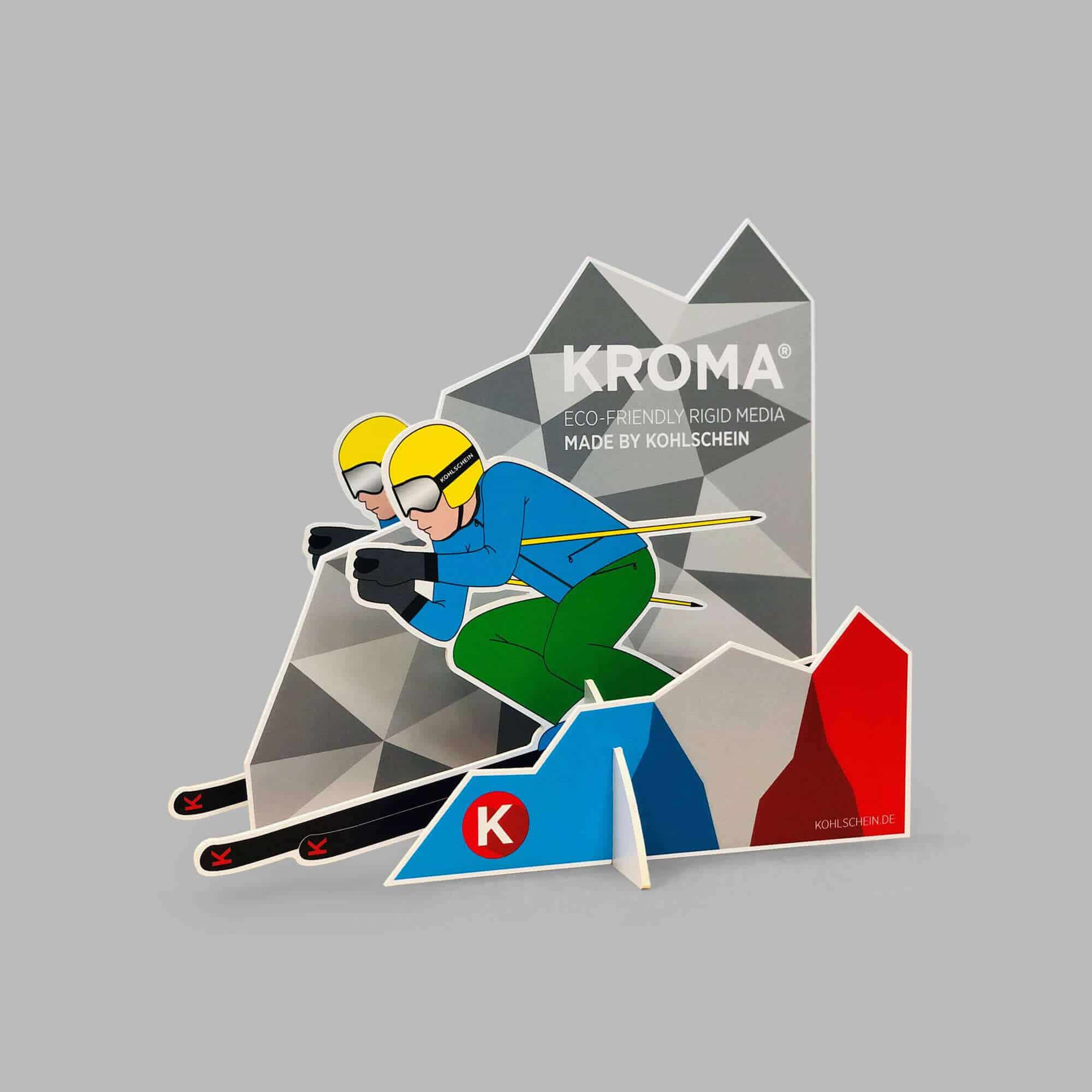 Skier display stand made of KROMA Displayboard